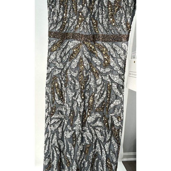 Mac Duggal Sz 10 Embellished Illusion Cap Sleeve Column Gown Platinum Gold 5532 - Picture 10 of 15